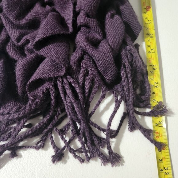 Purple Ruffled Knit Scarf With Fringe Ends - Picture 6 of 7